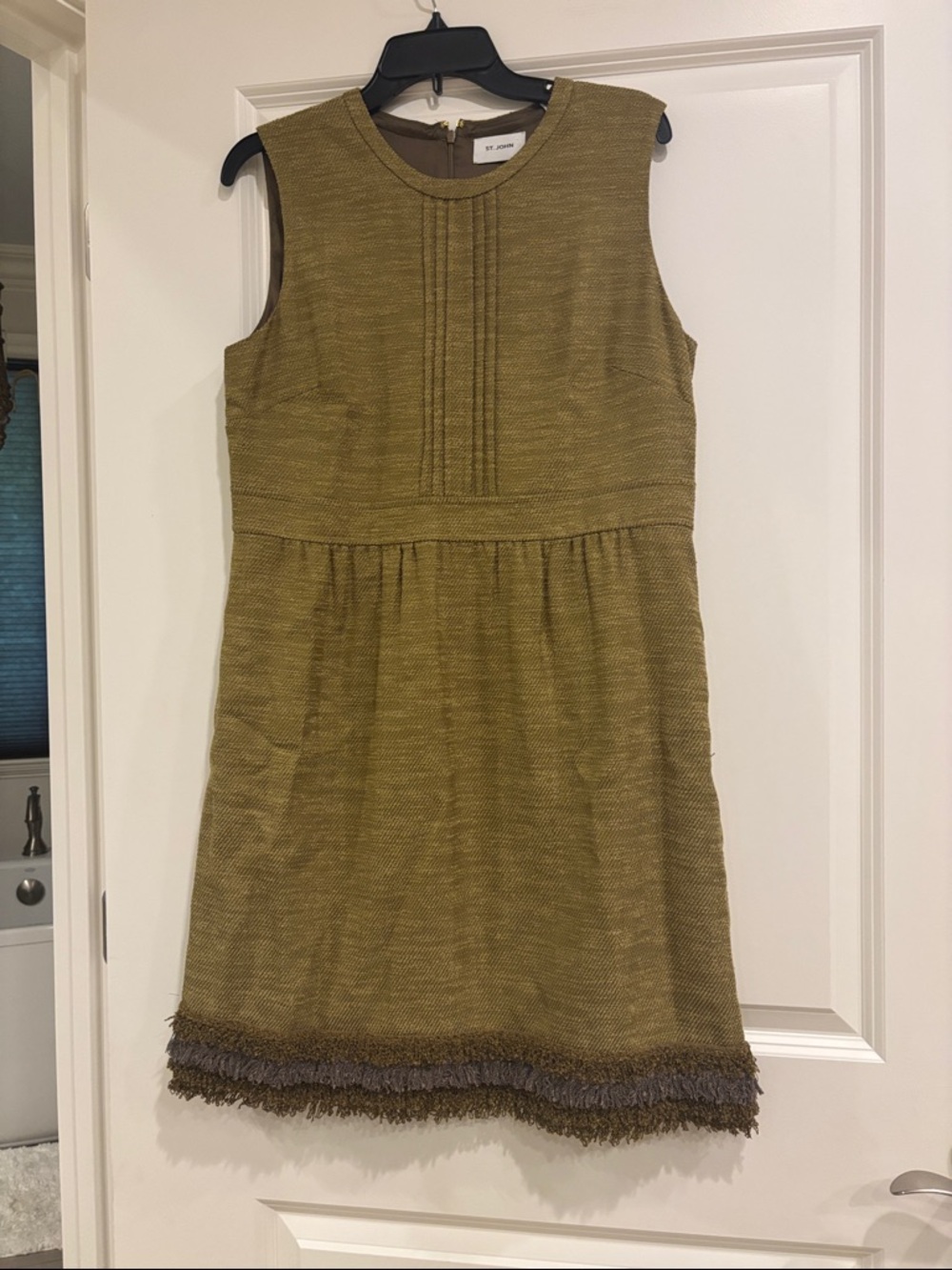 NWT Size 10 Olive Textured Sleeveless Dress with Fringe Hem